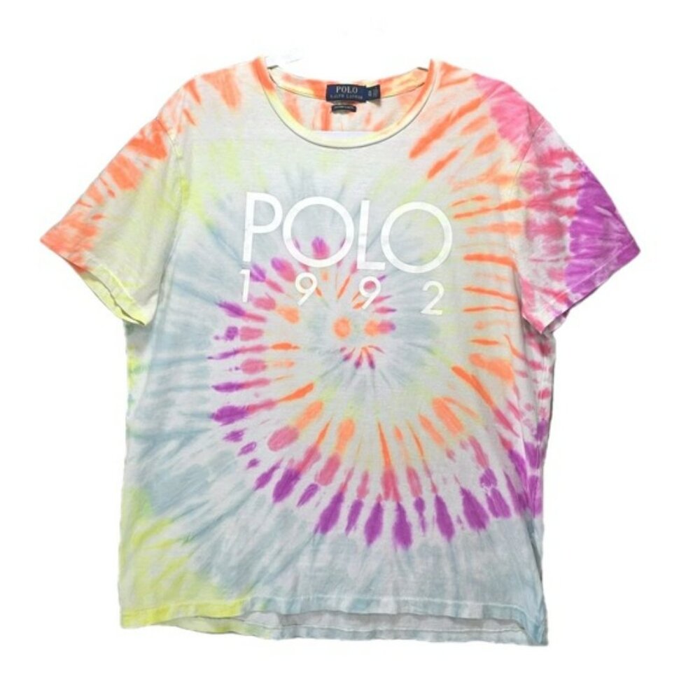Polo Ralph Lauren T Shirt Men XL Tie Dye Retro Orange Spiral Tee Hippie Y2k 1992
